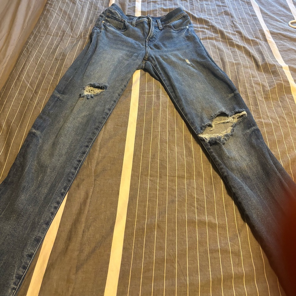 Express Skyscraper Distressed Blue Jeans for Women, Size 0L - Picture 3 of 11